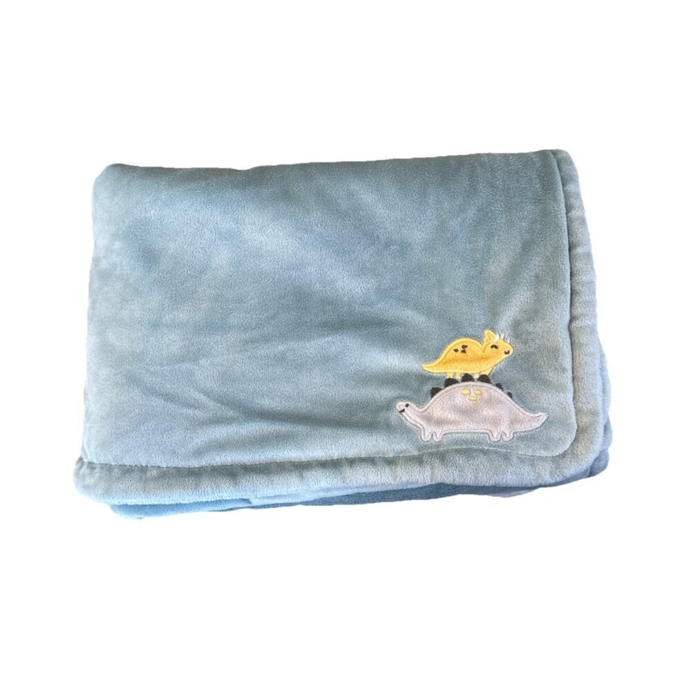 Carter’s Blue / Sea green Plush Baby Receiving Blanket  Dinosaurs 28x38”